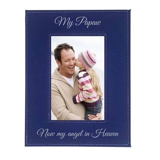 CustomGiftsNow My Papaw Now My Angel in Heaven Laser Engraved Faux Leather Blue Leatherette Wall Hanging/Tabletop