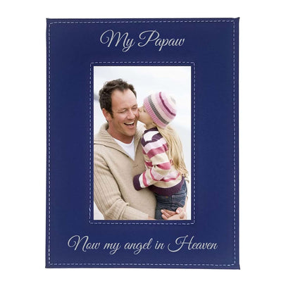 CustomGiftsNow My Papaw Now My Angel in Heaven Laser Engraved Faux Leather Blue Leatherette Wall Hanging/Tabletop