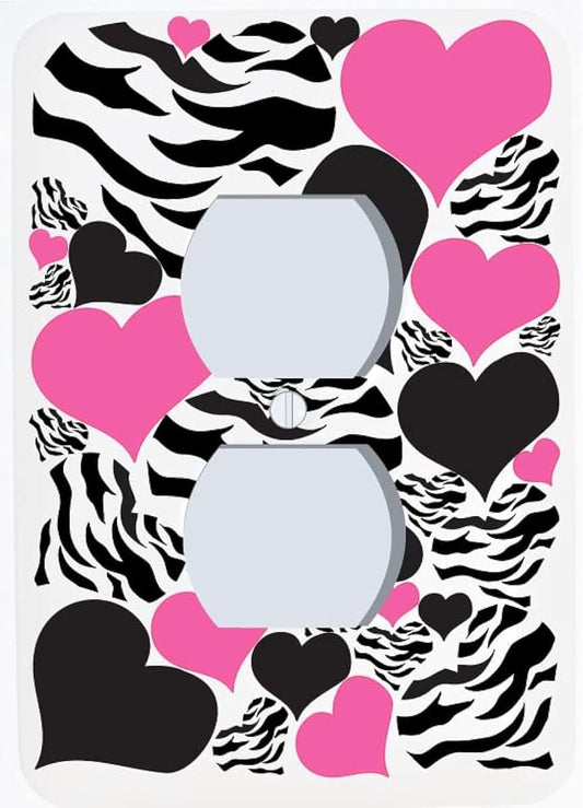 Presto Wall Decals Zebra Print Hearts Outlet Switch Plate Cover/Childrens Wall Decor in Hot Pink and Black