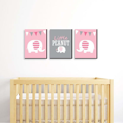 Big Dot of Happiness Pink Elephant Nursery Wall Art, 3-Piece Set