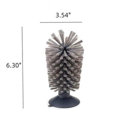 Glass Cleaning Brush with Suction Cup Base, Grey for Bottles Cups & Glassware