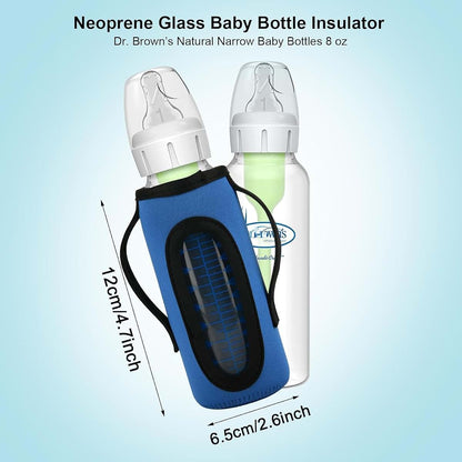Beautyflier Glass Baby Bottle Sleeve Covers for Dr. Brown's 8 oz Narrow Bottles, 2-Pack with Dual Grips, Red and Blue