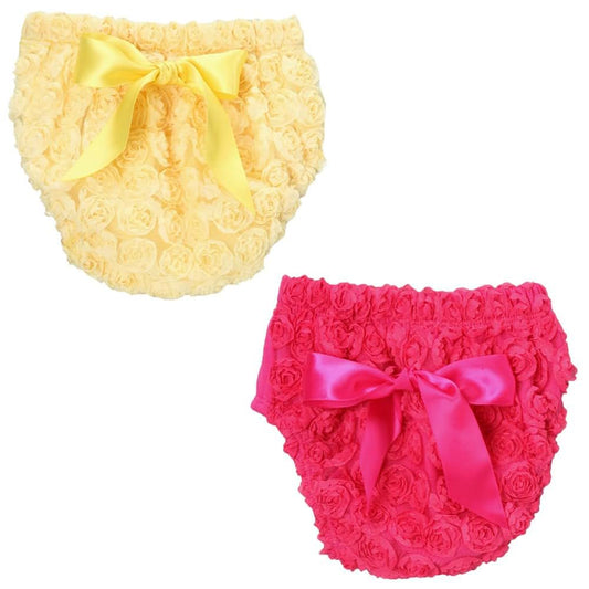 Share n' Smiles Fancy Chiffon Rosette Baby Diaper Cover Bloomer 2-Pack Gift Set (Medium, Yellow + Hot Pink)