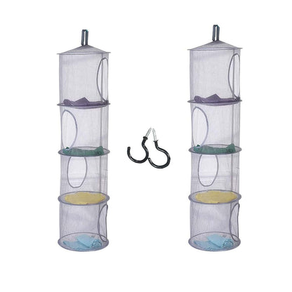 BabyOneStop 2 Pcs 4 Tier Foldable Hanging Mesh Storage Basket With Hooks