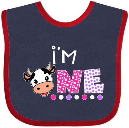Inktastic I'm 1 Cute Cow and Polka Dots Baby Bib for 1st Birthday