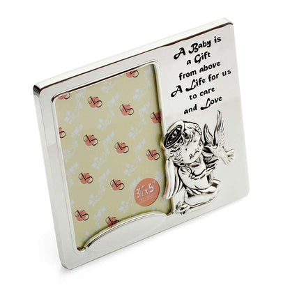 Unisaches Silver Plated Dove Angel 3.5x5 Baby Keepsake Photo Picture Frame for Christening Baptism Confirmation 1st