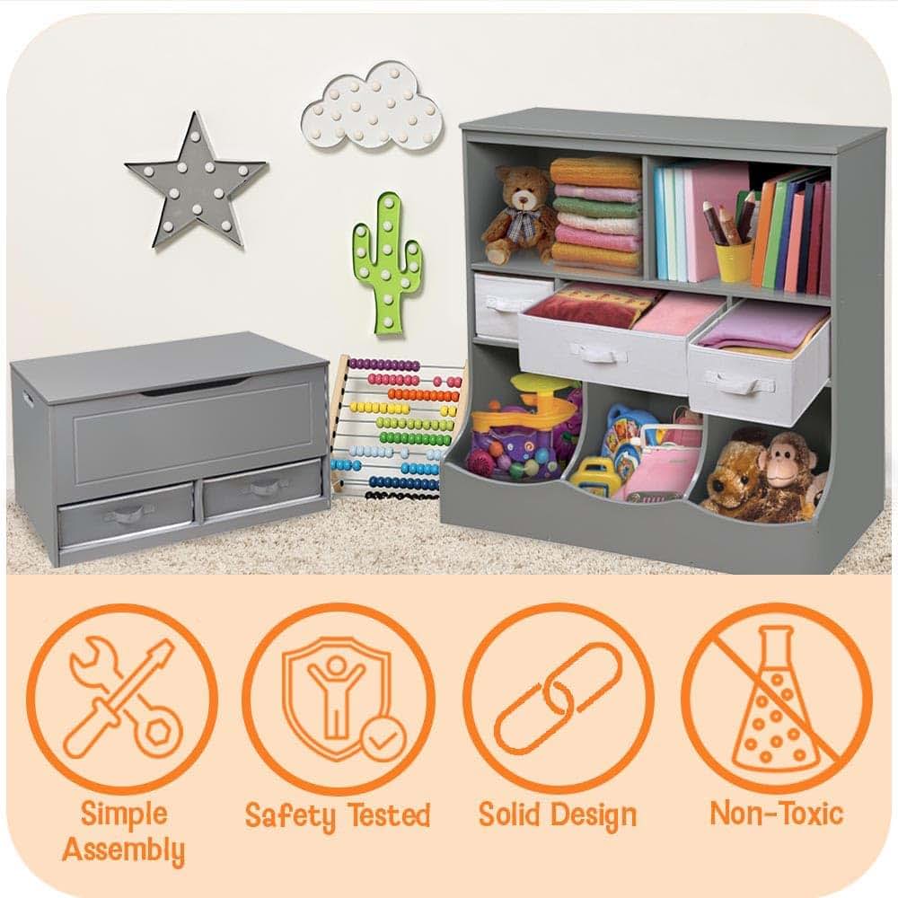 Kid's Hardwood Barrel Top Toy Box Storage Chest with Safety Hinge - Cherry