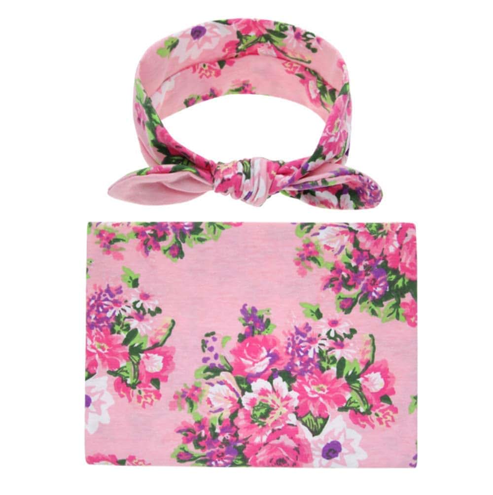 FasterS Infant Floral Swaddle Wrap With Headbands Value Set
