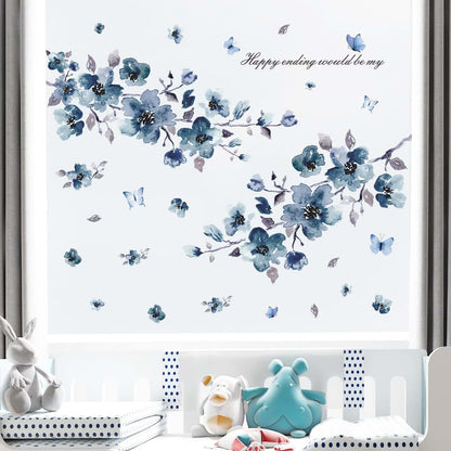 DTLIFEK Removable Blue Peach Flowers Wall Decals And Butterfly Wall Stickers