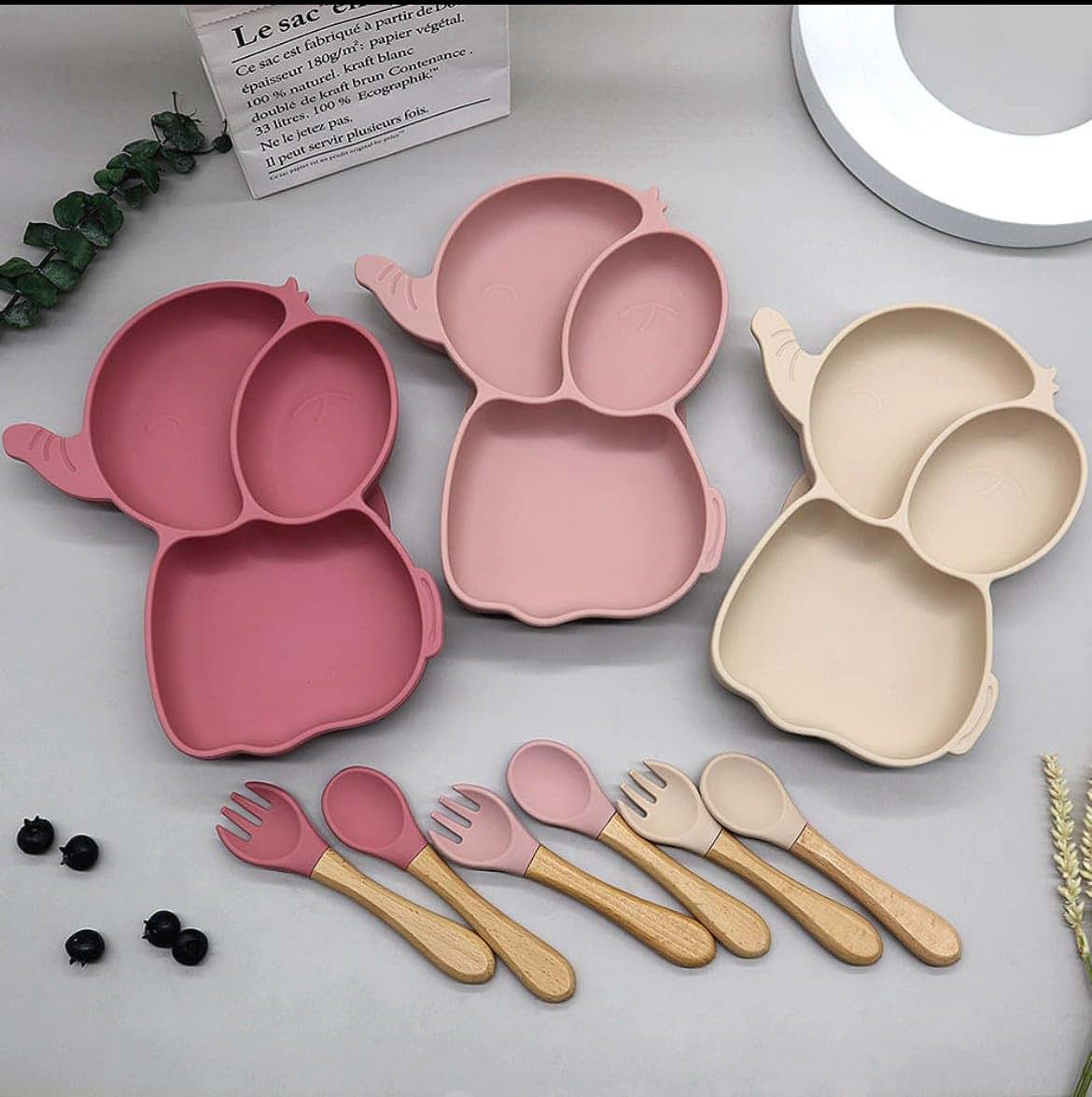 Elephant Feeding Plates | 100% Silicone | Set of 2 | Multicolor