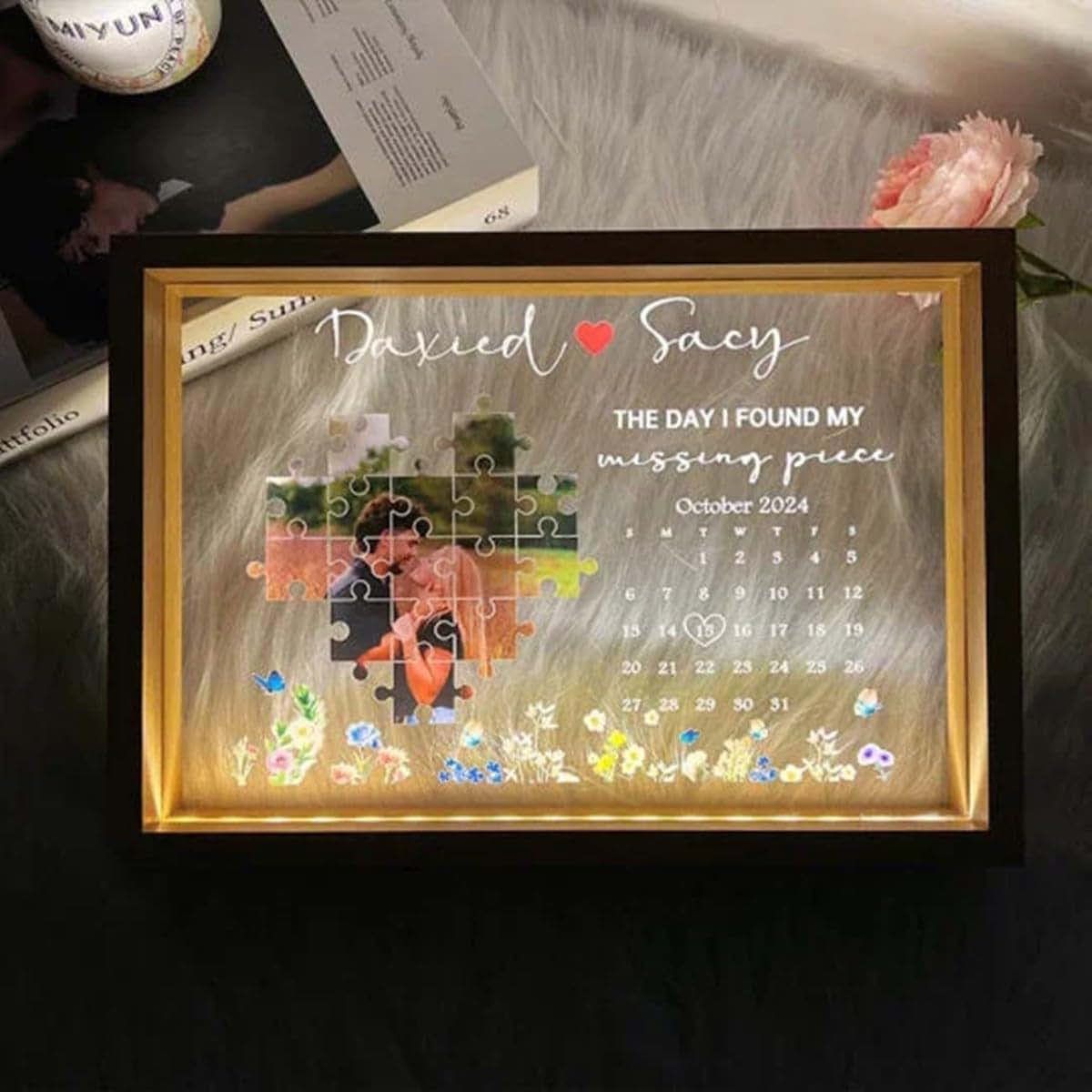 CraffBase The Day I Found My Missing Piece Light Frame Custom Family Photo Frame Light Box LED Picture Frame Gifts for
