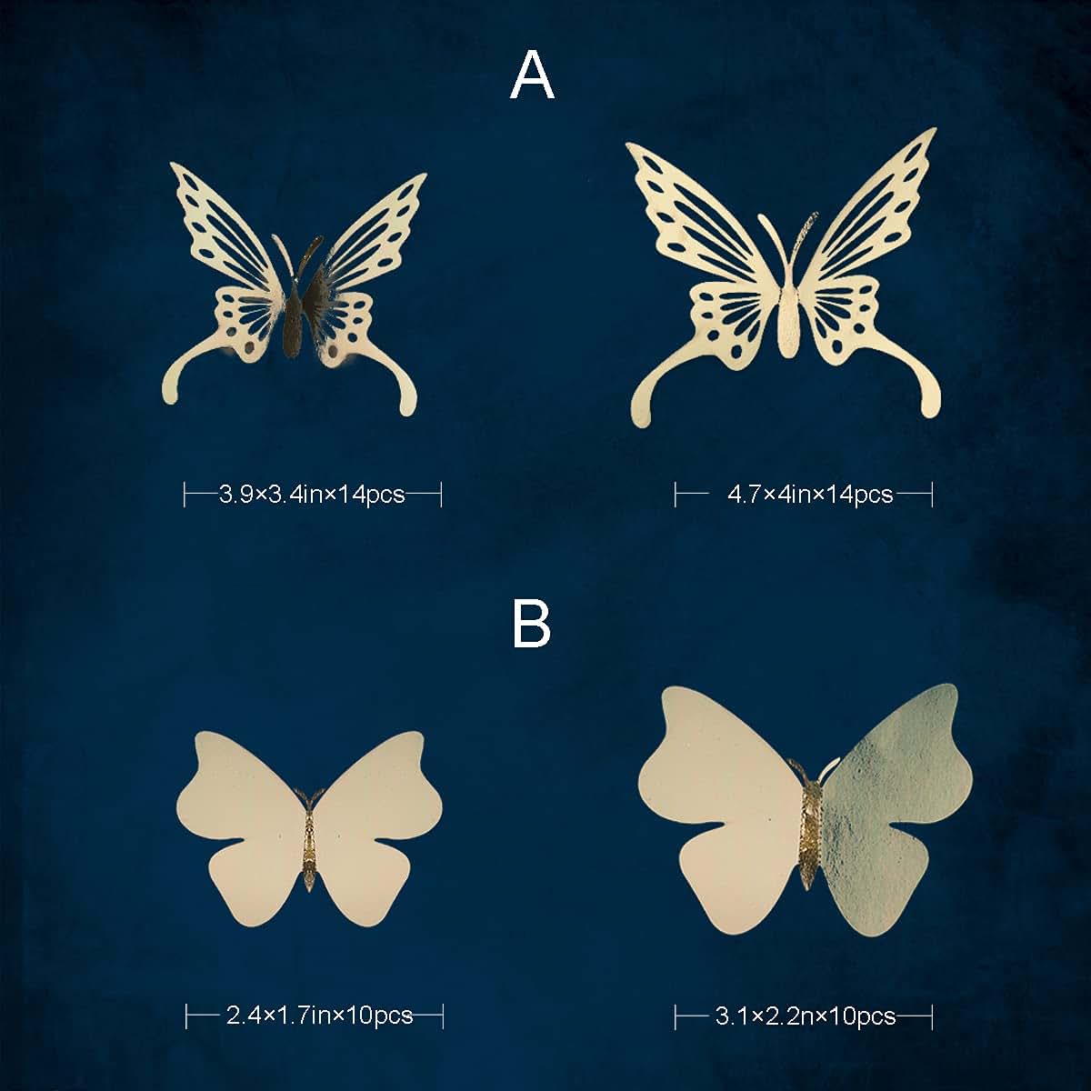 Pinkblume Champagne Gold Butterfly 3D Wall Decals for Home Decor