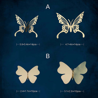 Pinkblume Champagne Gold Butterfly 3D Wall Decals for Home Decor