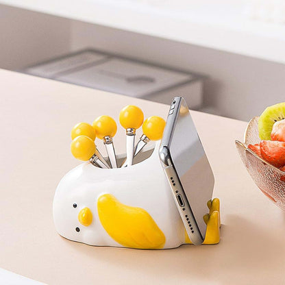 Royal Shang Youpin Duck Ceramic Storage Jar And Fruit Fork Set (photo 4)