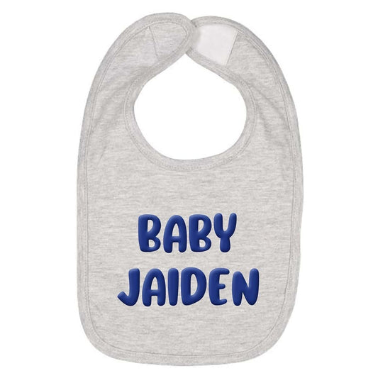Smiling Jindo Personalized Baby Bib – Custom Text in Puff HTV (1–3 Lines) – Premium Infant Jersey Bib for Newborns