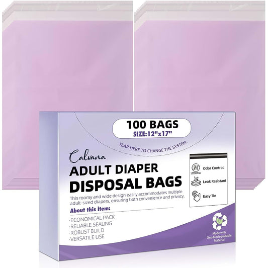 Calvana 100pcs Adult Diaper Disposal Bags, Extra Large 12"x17", Odor-Proof & Leak-Resistant, Thick Tear-Resistant