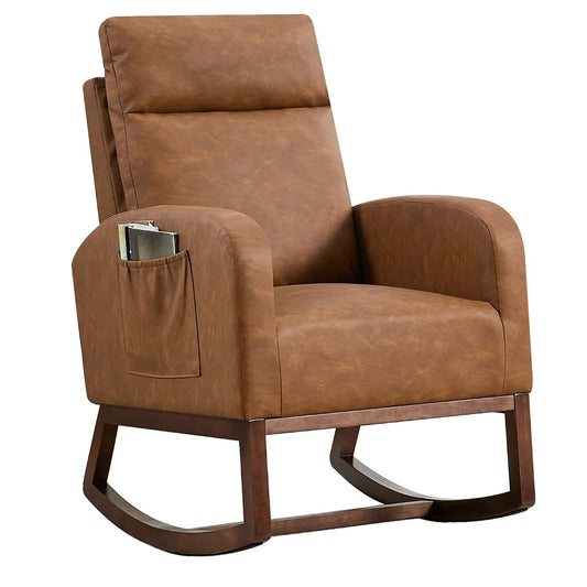 IDEALHOUSE Nursery Rocking Chair, Upholstered Glider Rocker with High Back & Side Pocket, Comfy Nursing Chair for