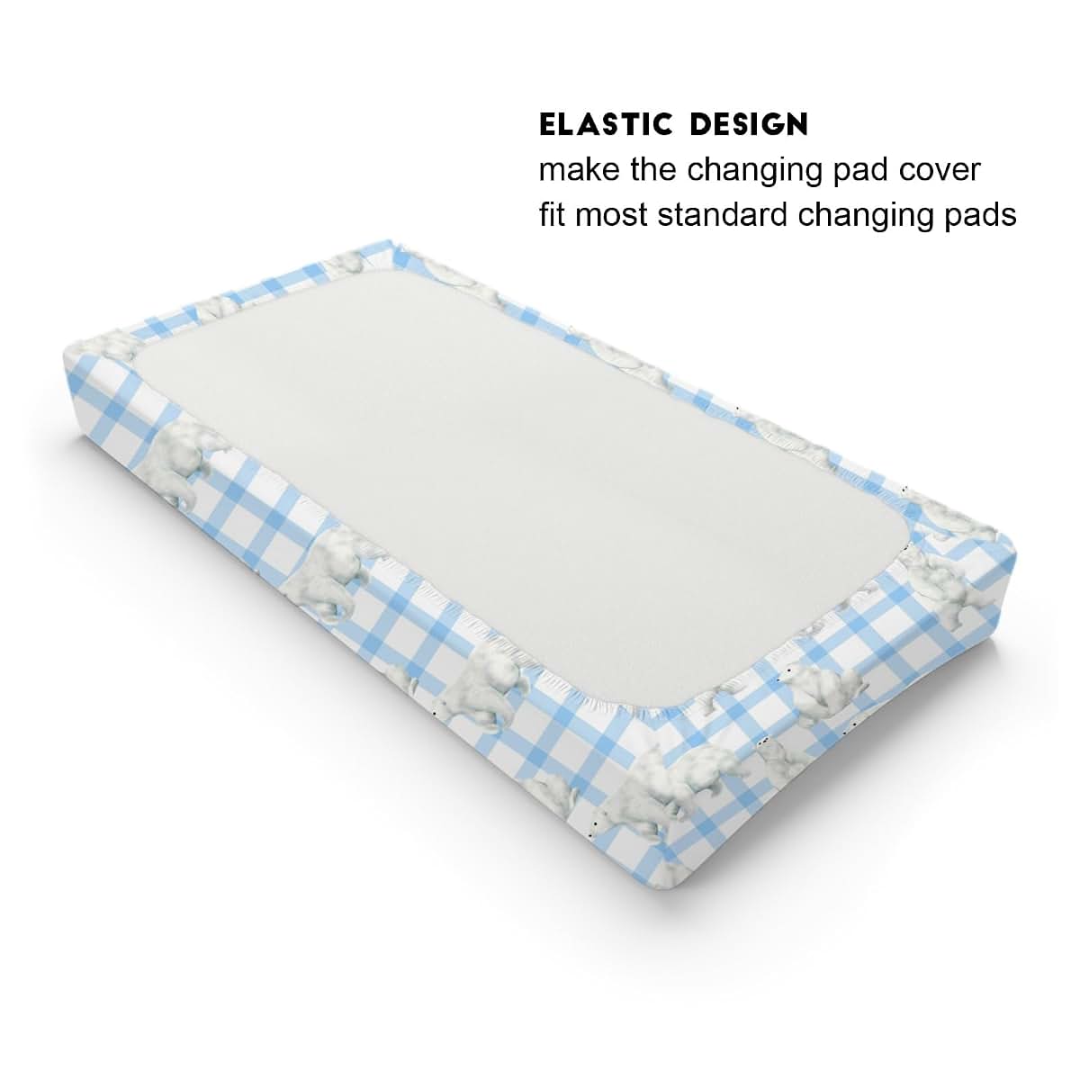 BabyOneStop Watercolor Bear Changing Pad Cover, Polar Bear Plaid, 32 x 16 in