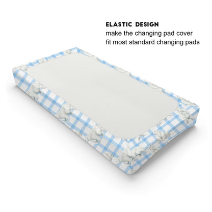 BabyOneStop Watercolor Bear Changing Pad Cover, Polar Bear Plaid, 32 x 16 in