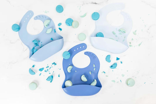 DAISY FRILLS Baby Silicone Bibs Set Of 3 | Muted Blue | Infant Toddler Feeding | Waterproof, Durable, Adjustable