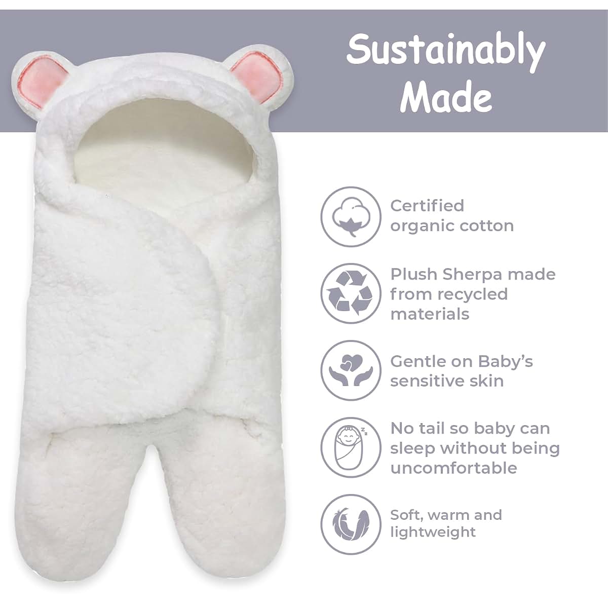 Jam Naturals Cute Bear Newborn Swaddle With Organic Cotton Lining