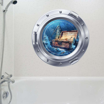 Woodland Arts 3D Undersea Treasure Coins Porthole Submarine View Wall Decals