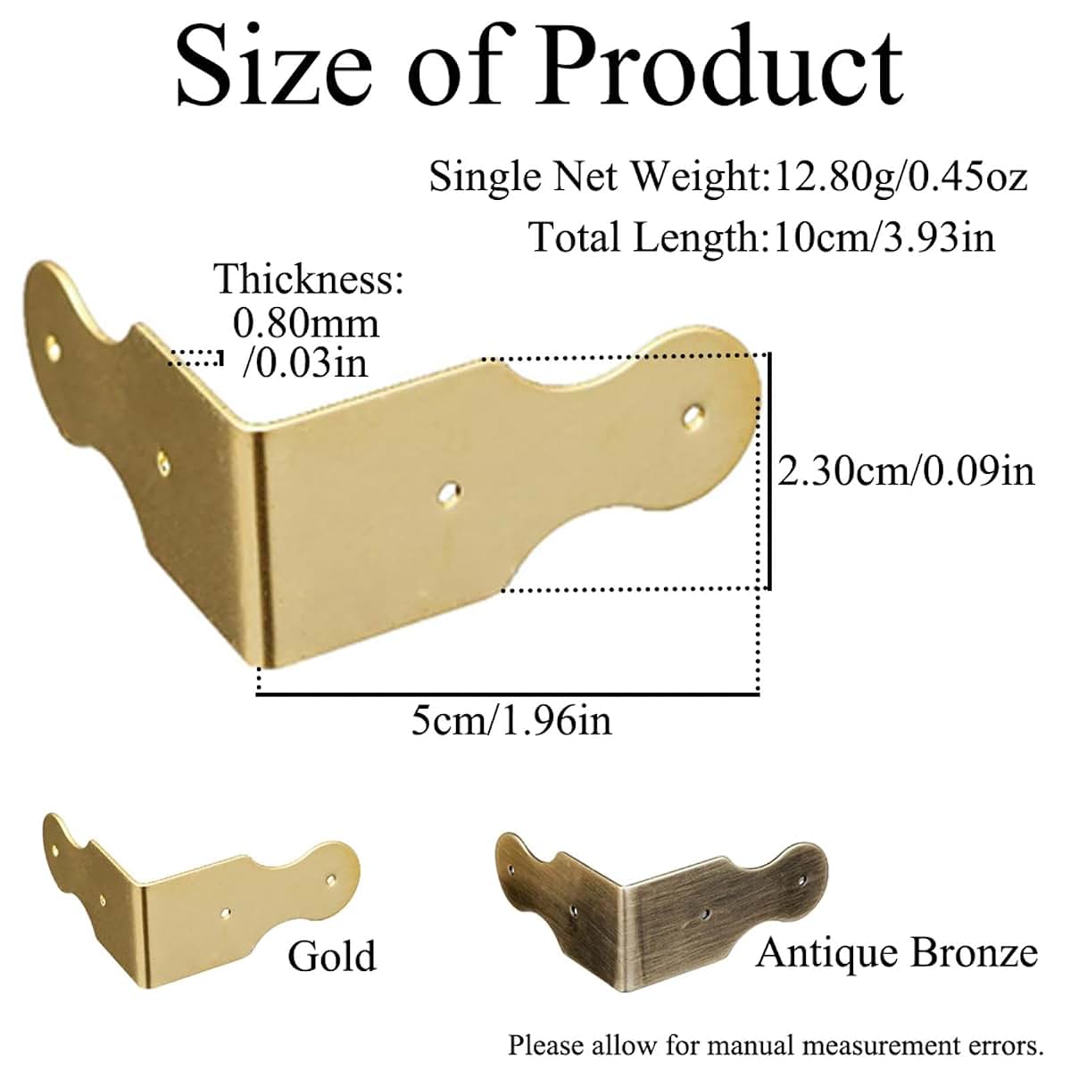 SEIWEI Pure Brass Box Corner Protector, 4-Pack