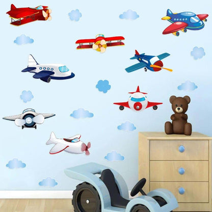Flaxarne Cartoon Cloud and Airplane Wall Sticker for Nursery Decoration