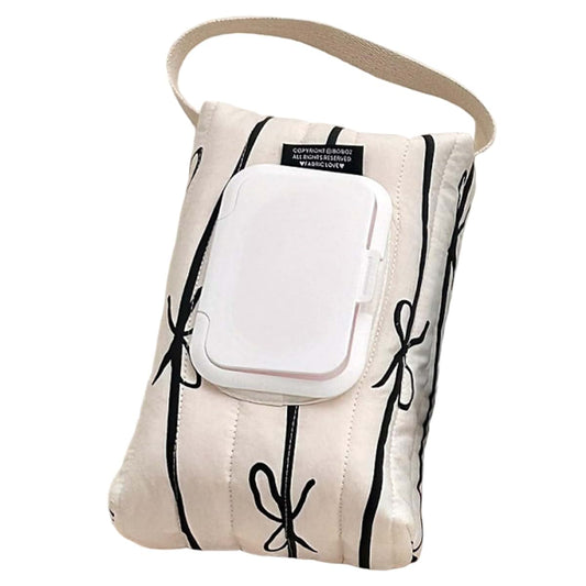 Hotainoys Wipe Dispenser Cotton Striped Bow Refillable Wipes Pouch with Handle Hanging Portable for Travel Home Car