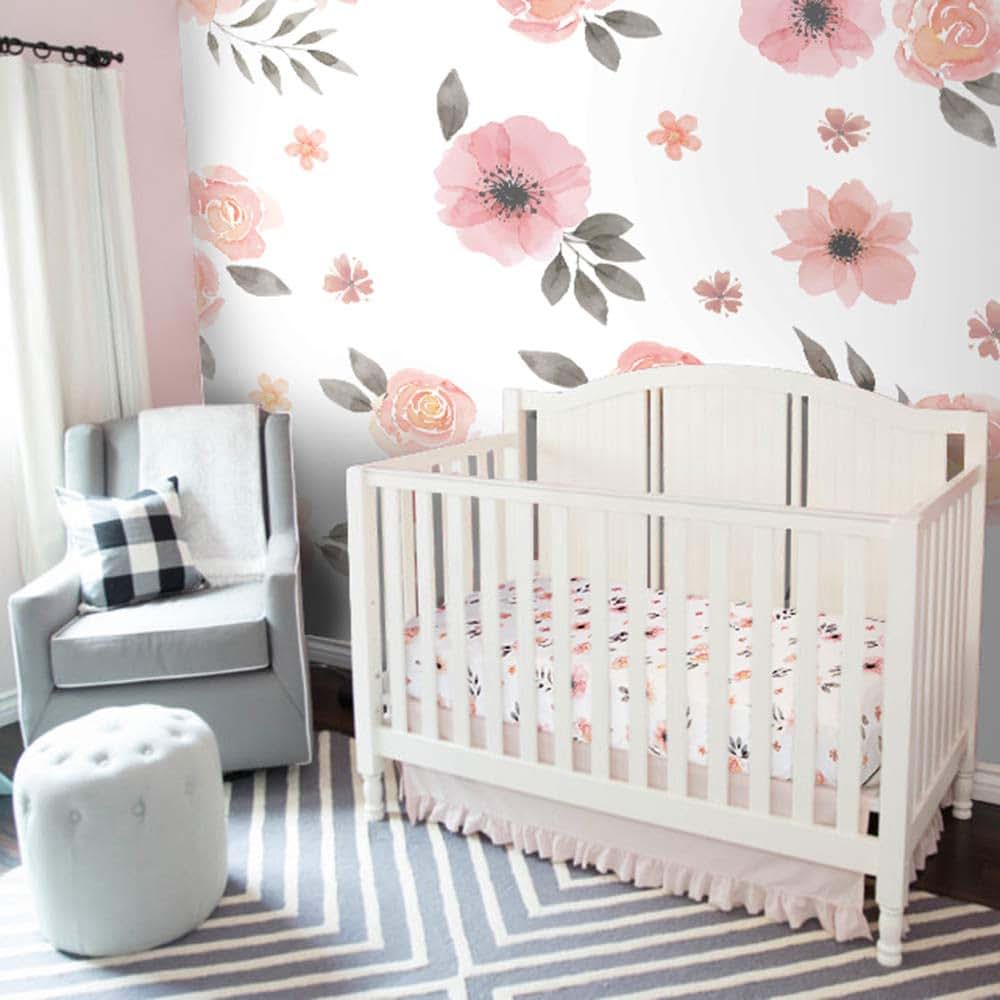 Tyke Bliss Pink Floral Girl Crib Sheet - Watercolor Rose (photo 4)