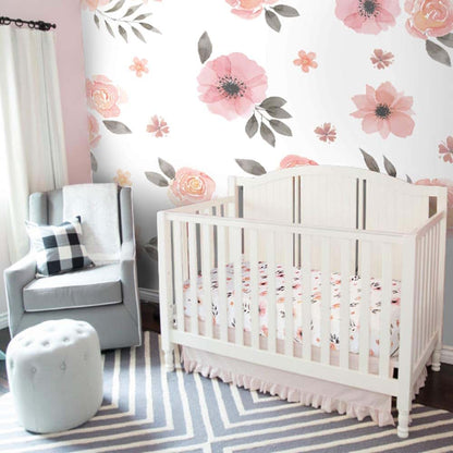 Tyke Bliss Pink Floral Girl Crib Sheet - Watercolor Rose (photo 4)