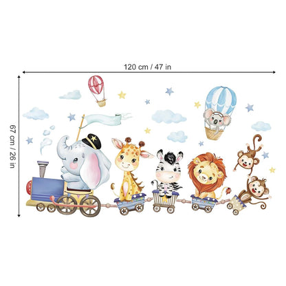Wondever Animal Train Wall Decals Jungle Animals Elephant Wall Stickers