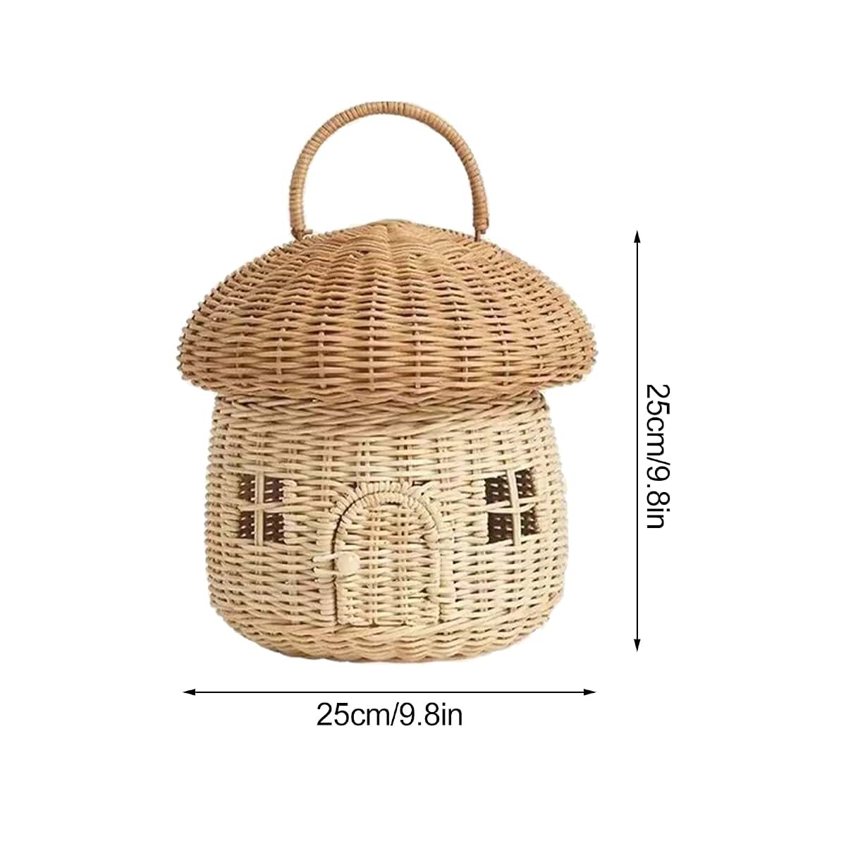 Mushroom Shaped Rattan Storage Basket with Lid for Decorative Home Organizer