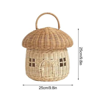 Mushroom Shaped Rattan Storage Basket with Lid for Decorative Home Organizer
