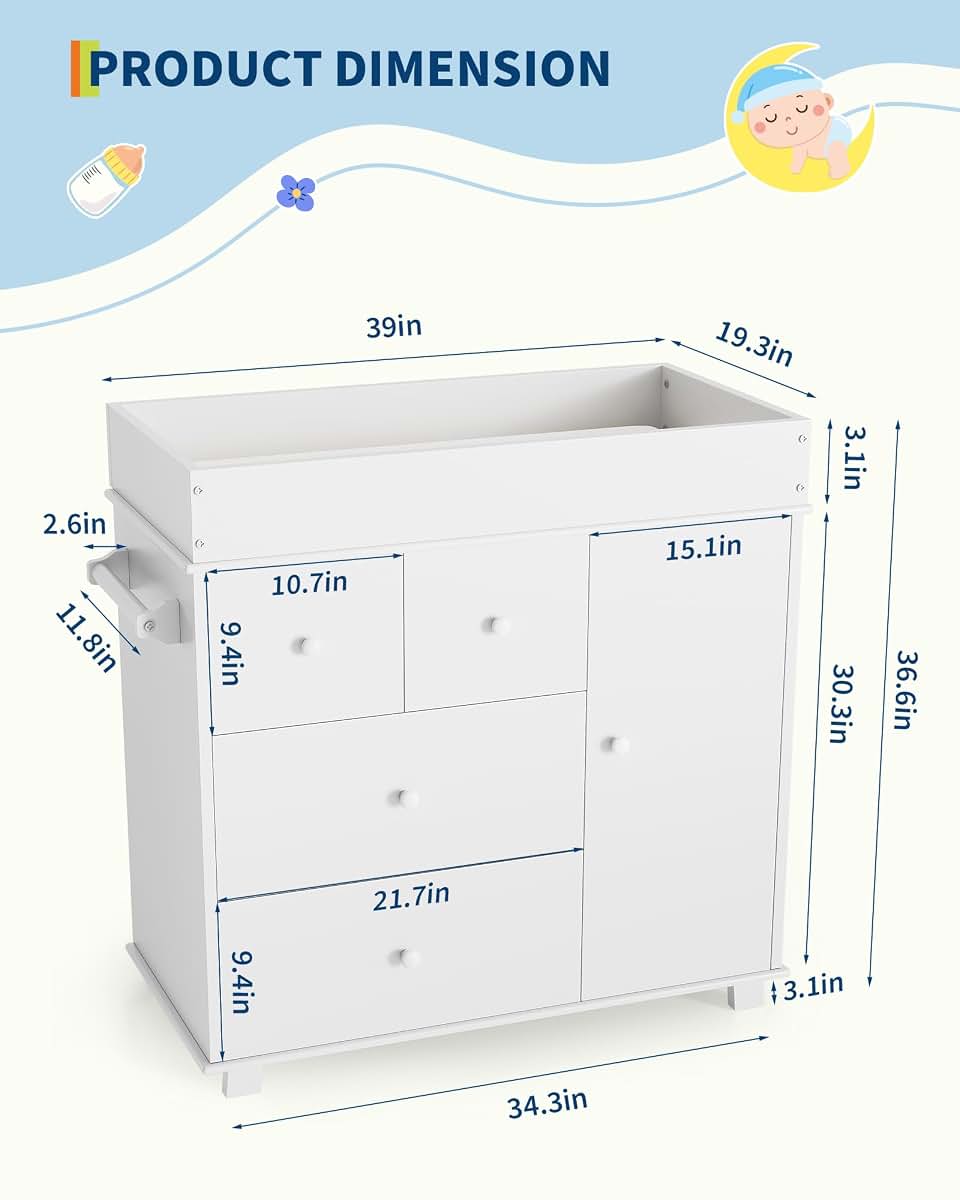 PeacefulHues Baby Changing Table Dresser With 5 Drawers White (photo 2)