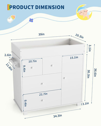 PeacefulHues Baby Changing Table Dresser With 5 Drawers White (photo 2)