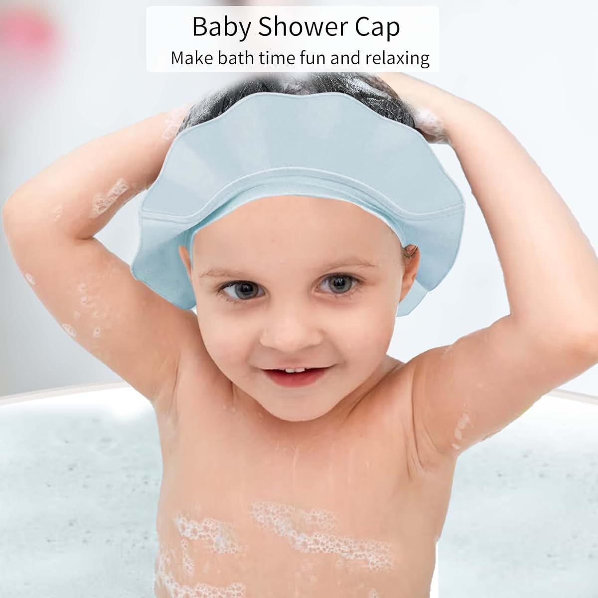 KOMIDK Adjustable Silicone Baby Bath Shower Cap Blue