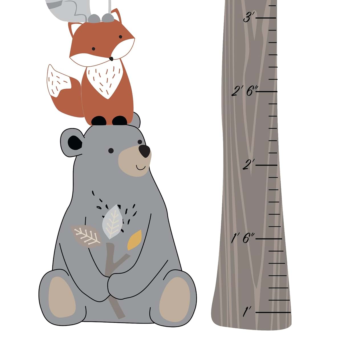Woodland Forest Tree and Animal Kids Growth Chart Wall Decal Set