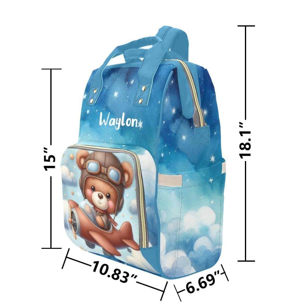 Nzoohy Aircraft Pilot Brown Bear Personalized Diaper Bag Backpack (photo 3)