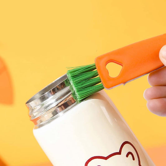 BabyOneStop 3-in-1 Tiny Cleaning Brush, Carrot Shape Cup Lid Cleaner for Bottles, Cups, and Travel