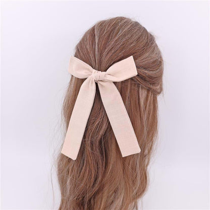 Gebelle 4 Pcs Cotton Linen Hair Bow Clips In Beige
