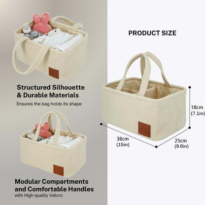 Fasty Baby Baby Diaper Caddy Organizer: Soft Beige Teddy Wool - Portable Diaper Caddy, Car Organizer - Newborn (photo 4)