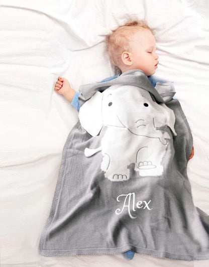 Dream Embroidery Personalized Baby Blanket Cotton Knit Blanket Grey Bunny Custom Monogram Embroidered Gift Baby Shower