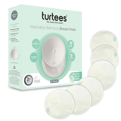 Turtees Washable Nursing Pads 6 Count – Reusable Bamboo Breast Pads for Breastfeeding Moms, Ultra-Soft Bamboo Viscose