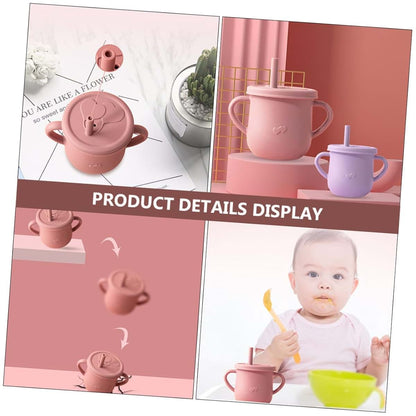 Vaguelly Kids Silicone Straw Training Cup with Double Handles