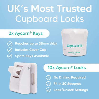 Aycorn Magnetic Cabinet Locks, 10-Pack With 2 Keys (photo 2)