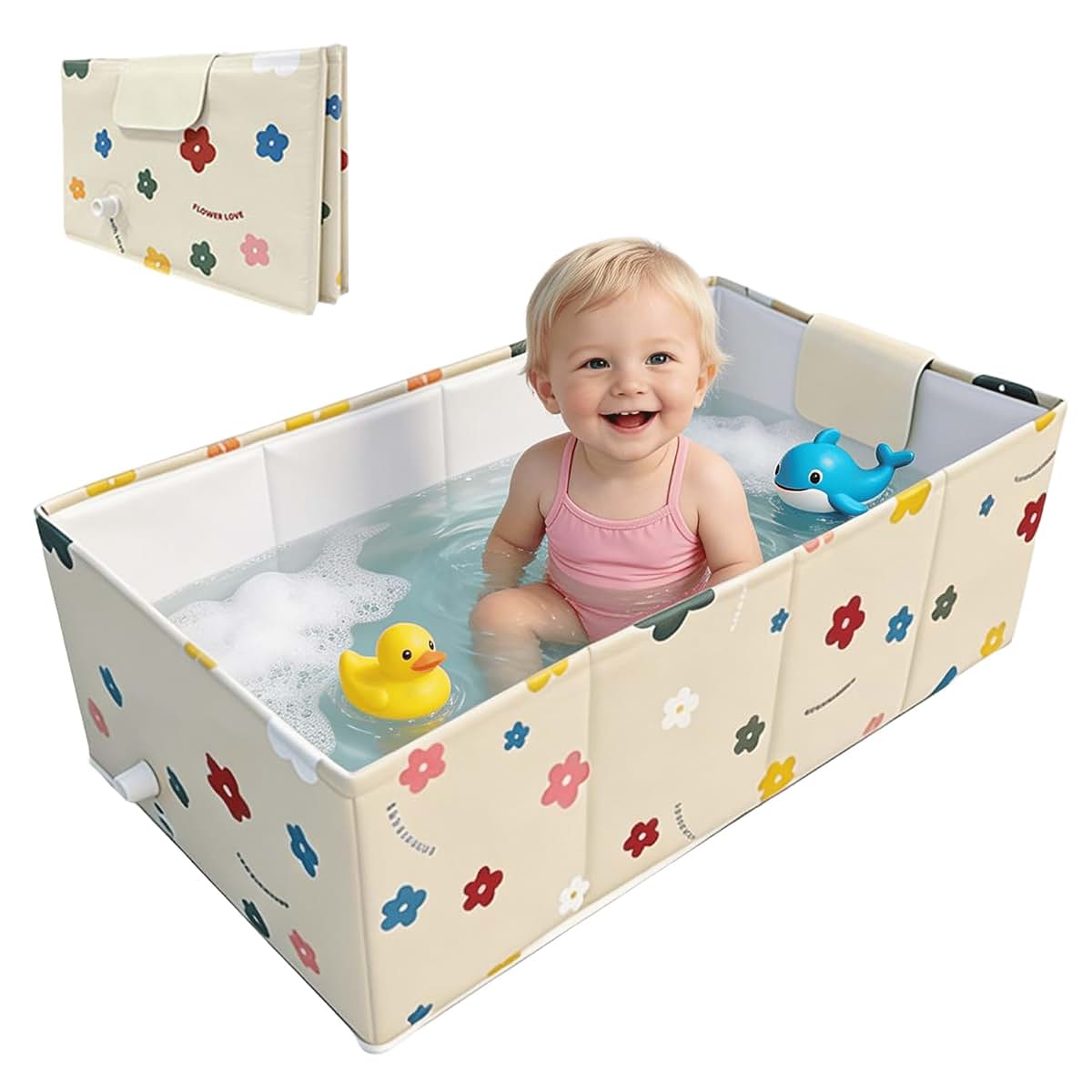 Cobopanda Foldable Baby Bathtub with Padded Bottom