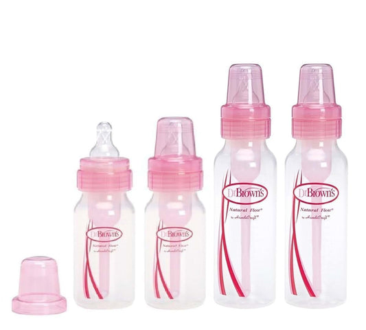 Dr. Brown's Pink Bottles, 2x8oz + 2x4oz, Level 1 Nipples