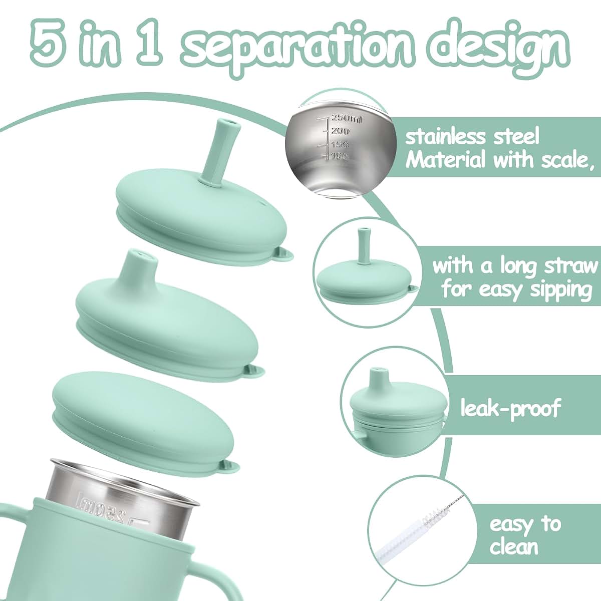 Mity rain Stainless Steel Sippy Cup Green