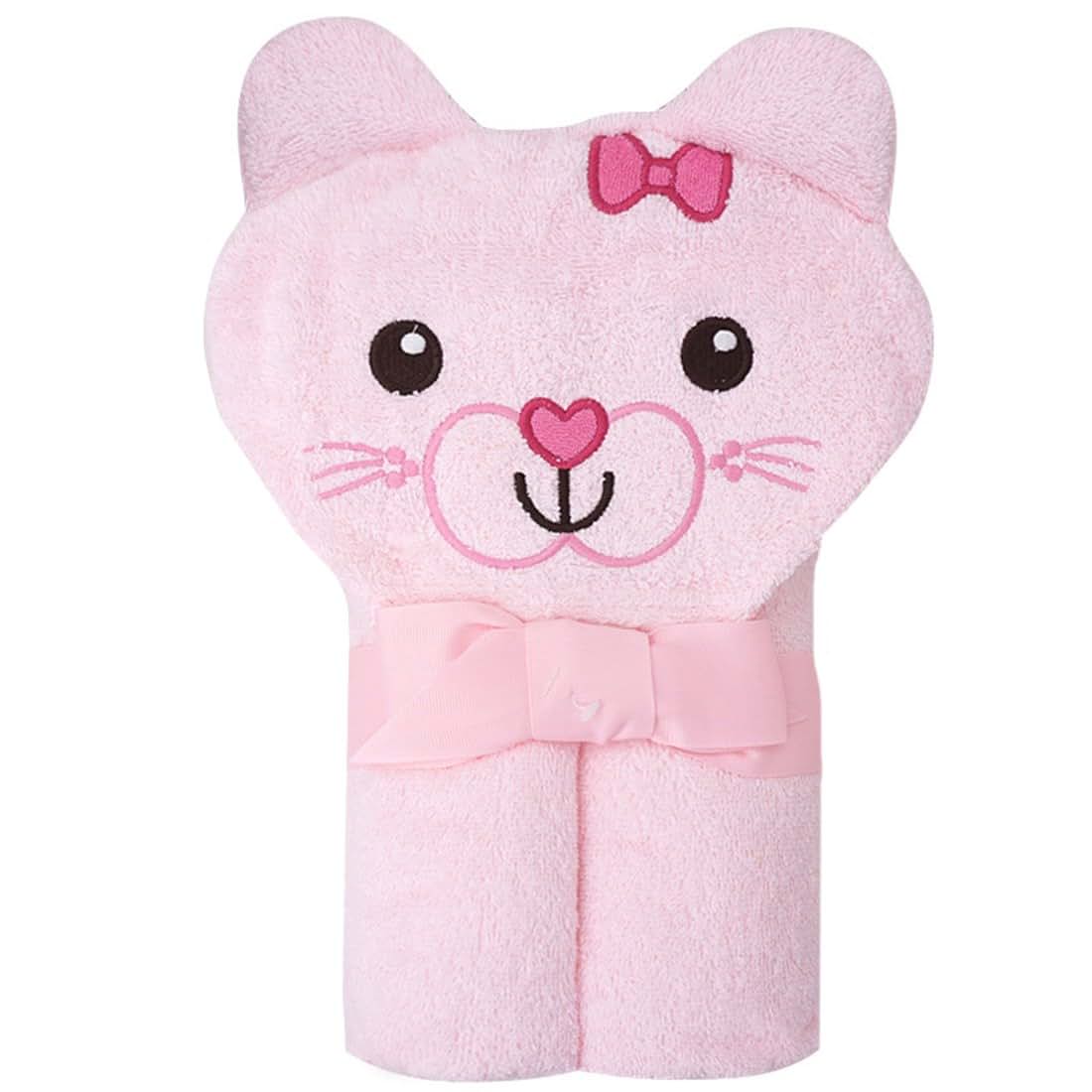 CuteOn 100% Cotton Baby Hooded Towel, Pink Cat, 28.74 x 35.43 Inch